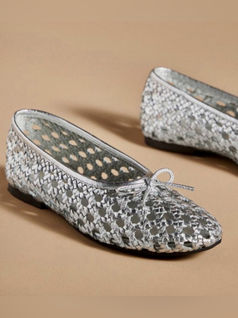 Pilcro by Anthropologie Woven Ballet Flat Silver Metallic Leather EU 39 US 8.5-9
